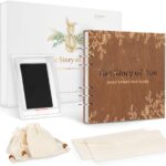 Wooden Keepsake Baby Memory Book Box Boys & Girls, First 5 Years Baby Milestone Book Gender Neutral Journal Memory Scrapbook, Baby Shower Keepsake Gift Set (Included Ink Pad/Keepsake Bags/Envelopes)