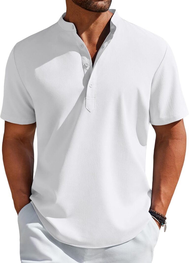 COOFANDY Men's Henley Shirt Short Sleeve Casual T-Shirt Summer Beach Hippie Henley Tee Shirt