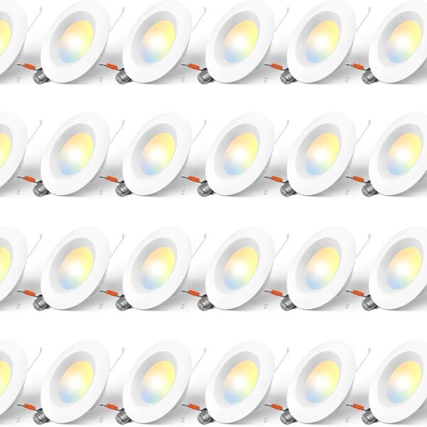 Amico 24 Pack 5/6 inch 5CCT LED Recessed Lighting, Dimmable, 12.5W=100W, 950LM, 2700K/3000K/4000K/5000K/6000K Selectable, Retrofit Can Lights with Baffle Trim, IC Rated - ETL & FCC, White