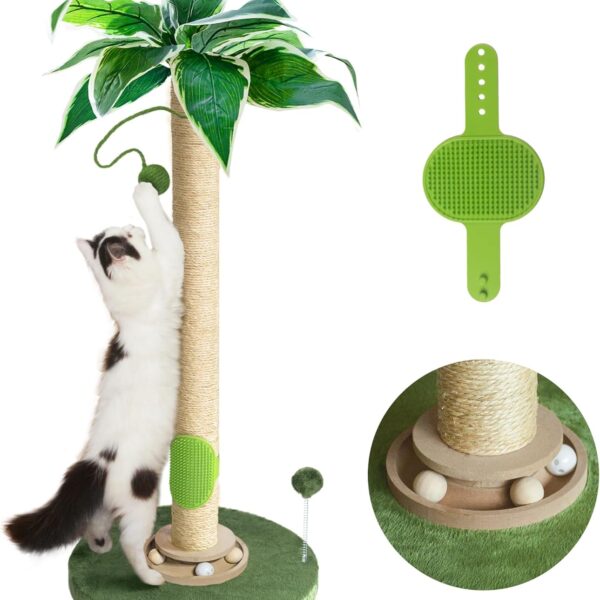 Fantasreen Cat Scratching Post 33'' Cat Scratcher Tall Scratching Posts for Indoor Cats with Cat Toy and Interactive Ball Self Groomer for Kittens Adults Cats
