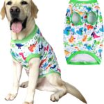 Dogs Prints T Shirt with Colorful Dinosaur Soft Stretchy Pajamas Clothes for Large Dog Boys Girls Pets Shirt (L,Green,Dinosaur)