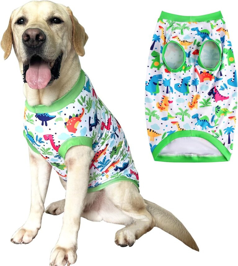 Dogs Prints T Shirt with Colorful Dinosaur Soft Stretchy Pajamas Clothes for Large Dog Boys Girls Pets Shirt (L,Green,Dinosaur)