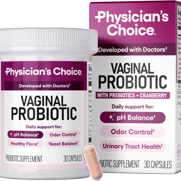 Physician's CHOICE Vaginal Probiotics for Women - pH Balance, Odor Control, Yeast Balance, Vaginal Flora & Feminine Health - 6B CFU with Organic Prebiotics and Cranberry Extract - 30 CT