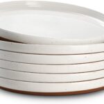 DOWAN 10.5" Large Dinner Plates Set of 6, High Edge Ceramic Plate - Microwave, Oven & Dishwasher Safe, Durable, Modern Dinnerware - Kitchen Porcelain Dish - Khaki White