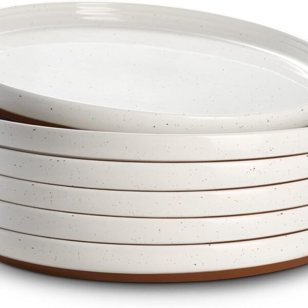 DOWAN 10.5" Large Dinner Plates Set of 6, High Edge Ceramic Plate - Microwave, Oven & Dishwasher Safe, Durable, Modern Dinnerware - Kitchen Porcelain Dish - Khaki White