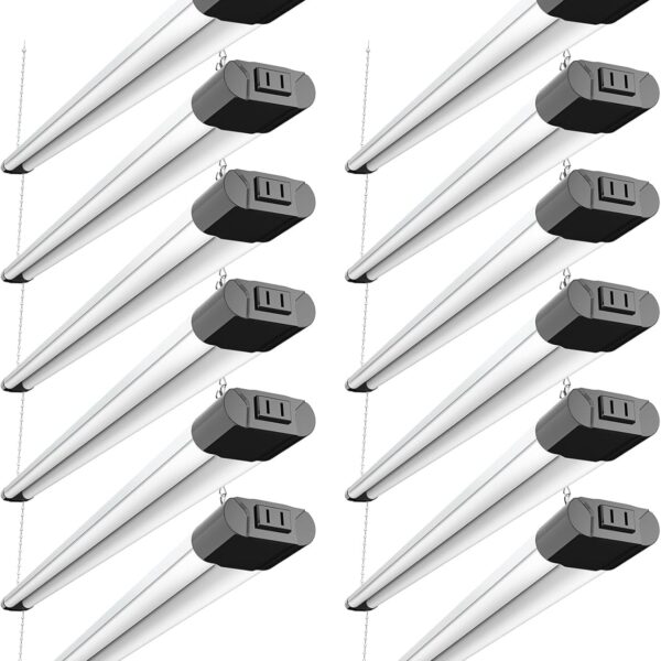 BBOUNDER 12 Pack Linkable LED Shop Light with Reflector, Super Bright 6500K Cool Daylight, 4400 LM, 4 FT, 48 Inch Integrated Fixture for Garage, 40W Equivalent 250W, Surface & Suspension Mount, Black