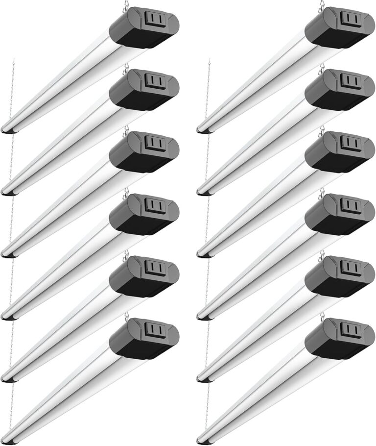 BBOUNDER 12 Pack Linkable LED Shop Light with Reflector, Super Bright 6500K Cool Daylight, 4400 LM, 4 FT, 48 Inch Integrated Fixture for Garage, 40W Equivalent 250W, Surface & Suspension Mount, Black