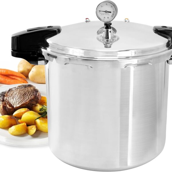 MegaChef 24 Quart Large Capacity Aluminum Stovetop Pressure Cooker for Induction and Gas Stove-Tops