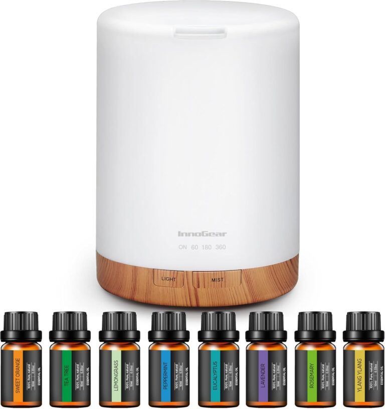 InnoGear Aromatherapy Diffuser & 8 Essential Oils Set, 300ml Premium 5-in-1 Ultrasonic Essential Oil Diffusers Scent Humidifier Aroma Diffuser Vaporizer Auto-Off Timer for Room Office Home, Yellow