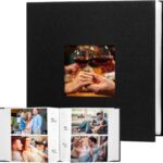 Photo Album 4x6 240 Photos with Writing Space Leather Cover with Front Window Picture Album, 240 Photos 4x6 Photo Album Book for Wedding Kids Travel Family Baby Pictures (Black)