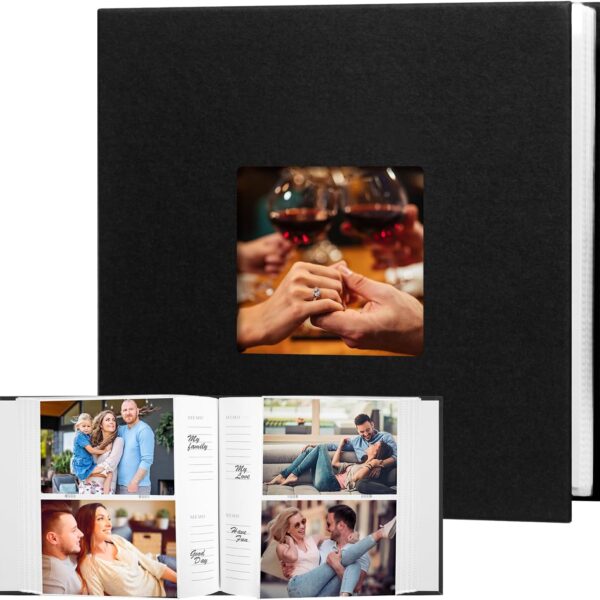 Photo Album 4x6 240 Photos with Writing Space Leather Cover with Front Window Picture Album, 240 Photos 4x6 Photo Album Book for Wedding Kids Travel Family Baby Pictures (Black)
