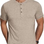 COOFANDY Men's Henley Shirts Short Sleeve Casual Basic Tee Summer Button Henley Soild T Shirts