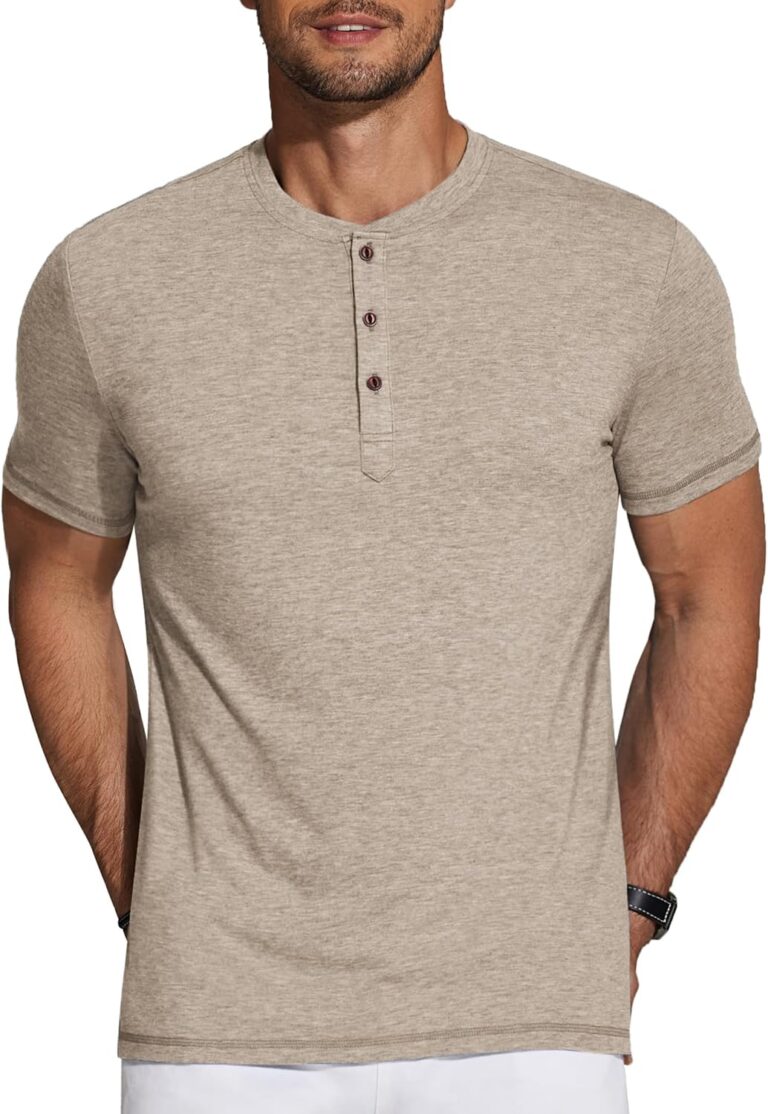 COOFANDY Men's Henley Shirts Short Sleeve Casual Basic Tee Summer Button Henley Soild T Shirts