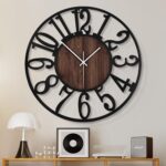 1st owned Large Wall Clock for Living Room Decor- 24" Decorative Antique Silent Non Ticking,Battery Operated,Black Metal,Wood Clocks for Farmhouse,Dining Room,Bedroom,Kitchen - Arabic Numerals