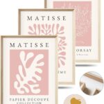 Framed Matisse Pink Canvas Wall Art,Abstract Matisse Canvas Wall Decor,16x12IN High Framed Wood Design Print,Minimalist Classic Decor Aesthetic for Living Room,Bedroom,Bathroom Set of 3