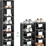 Kitstorack 8-Tier Vertical Plastic Shoe Rack, Freestanding Stackable Storage Organizer for Small Closets and Tight Spaces