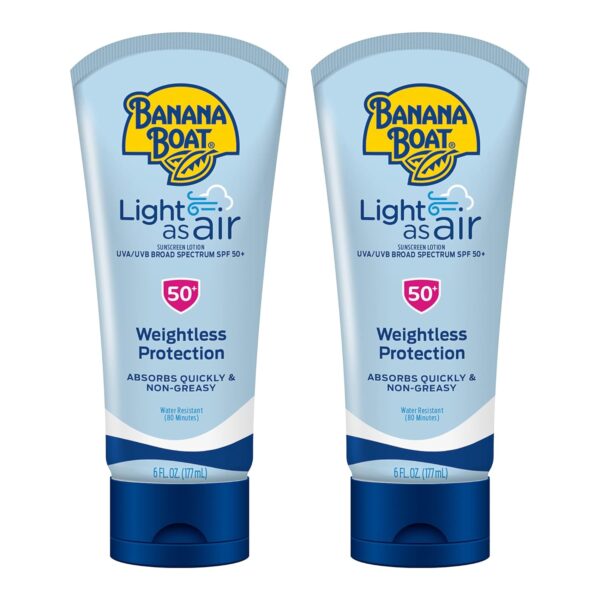 Banana Boat Light As Air Sunscreen Lotion SPF 50 Twin Pack | Lightweight & Non-Greasy Lotion Sunscreen SPF 50, Sunblock, Oxybenzone Free, 6oz each