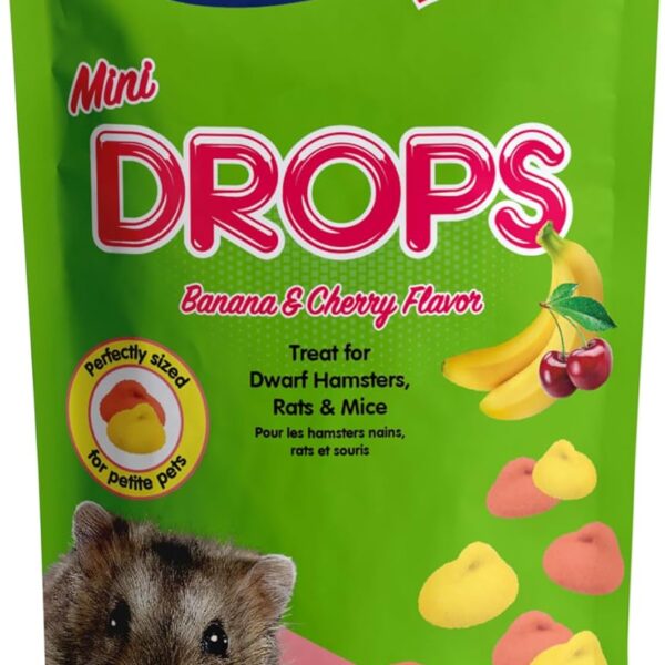 Vitakraft Mini Drops Cherry Banana Treats for Hamsters Rats Mice and Small Pets - Wholesome Small Animal Snacks with Real Fruit Flavor and Nutrient-Rich Goodness - 2.5 Ounce Pack
