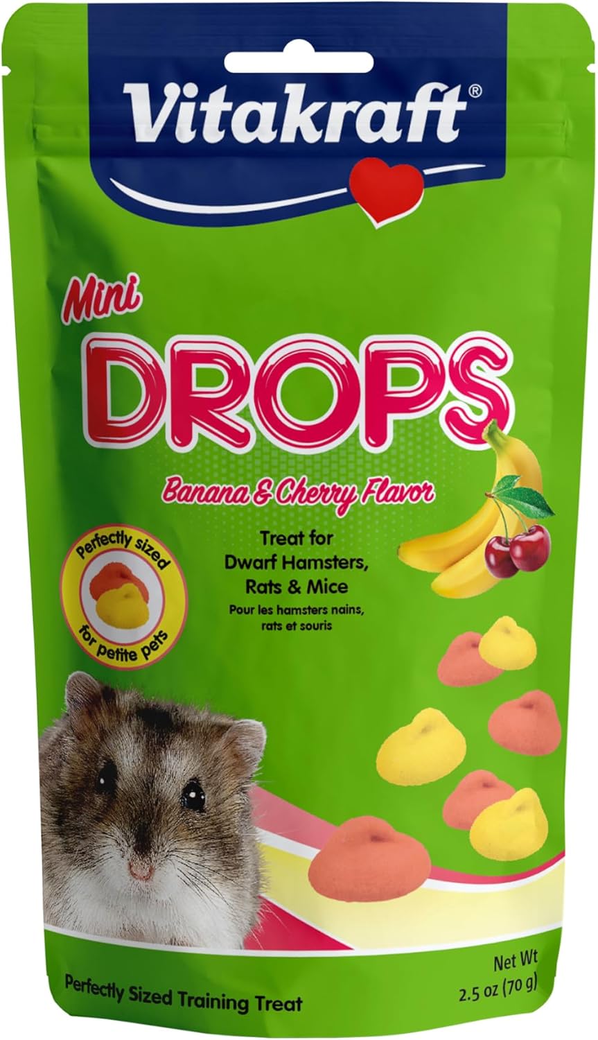Vitakraft Mini Drops Cherry Banana Treats for Hamsters Rats Mice and Small Pets - Wholesome Small Animal Snacks with Real Fruit Flavor and Nutrient-Rich Goodness - 2.5 Ounce Pack Vitakraft Mini Drops Cherry Banana Treats for Hamsters Rats Mice and Small Pets - Wholesome Small Animal Snacks with Real Fruit Flavor and Nutrient-Rich Goodness - 2.5 Ounce Pack