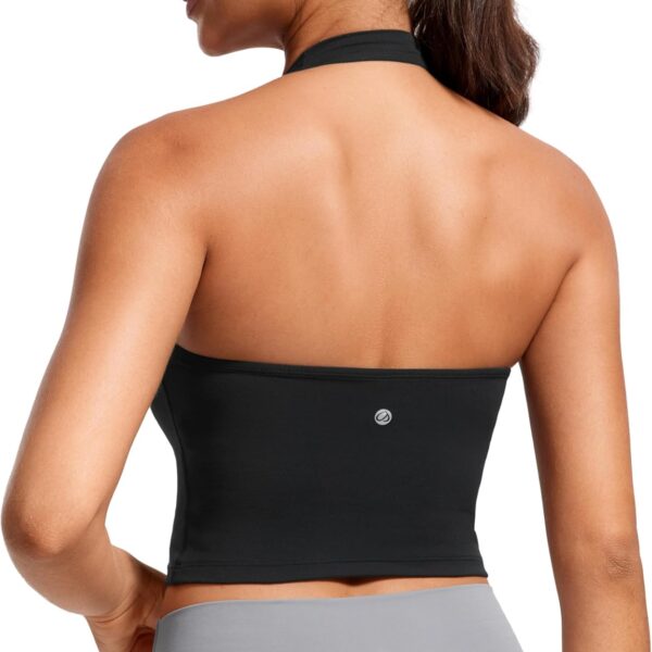CRZ YOGA Butterluxe Halter Crop Tank Tops for Women - Open Back Padded Longline Sports Bras Workout Gym
