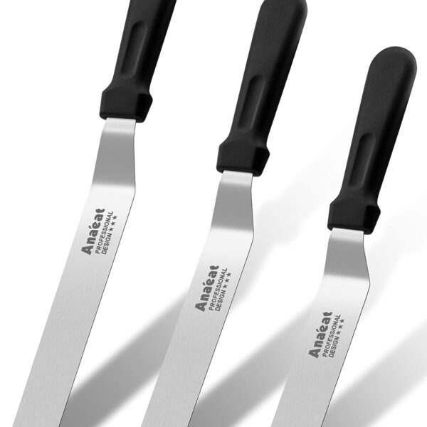 Anaeat Icing Spatulas, Set of 3 Professional Cake Angled Offset Spatula with 6", 8", 10" Stainless Steel Blades - Thickened Frosting Knife with Plastic Handle for Cake Decorating, Pastry & Baking