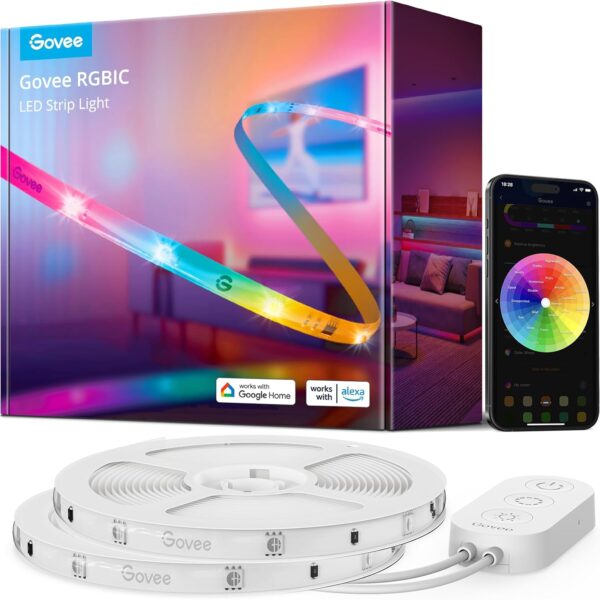 Govee 65.6 feet RGBIC LED Strip Lights for Bedroom, Smart Strip Lights Alexa Compatible, Color Changing LED Lights, Home Decor, 2 Rolls of 32.8 feet