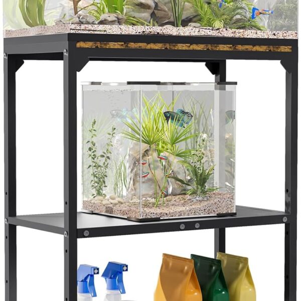 20 Gallon Aquarium Stand, Fish Tank Stand with Adjustable 3-Tier Storage Shelf, Heavy Duty Reptile Breeder Turtle Tank Terrarium Rack Table for Home Office, 24" L x 12" W x 32.2" H, Black