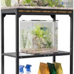 20 Gallon Aquarium Stand, Fish Tank Stand with Adjustable 3-Tier Storage Shelf, Heavy Duty Reptile Breeder Turtle Tank Terrarium Rack Table for Home Office, 24" L x 12" W x 32.2" H, Black