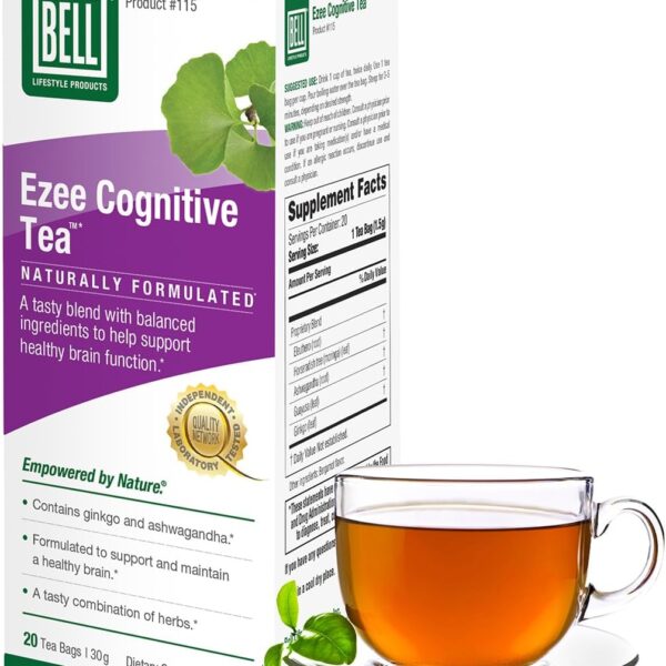 Bell Ezee Cognitive Tea Lifestyle Products - Herbal Tea to Help Support Mental Clarity with Ginkgo, Ashwagandha, Moringa, Natural, Vegan, 20 Tea Bags
