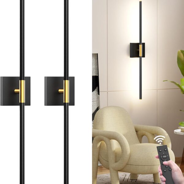 31.5 Inch Battery Operated Wall Sconce Set of Two, 8000mAh USB Rechargeable Wall Sconce with Remote Control, 360Rotate Dimmable 3000K-6000K LED Wall Lights for Living Room, Hallway, Bedroom, (2 Pack)