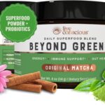 Live Conscious Beyond Greens Superfood Powder - Delicious Debloating Super Greens Powder - Matcha Greens Blend w/Chlorella, Echinacea, Probiotics for Immune Support & Energy