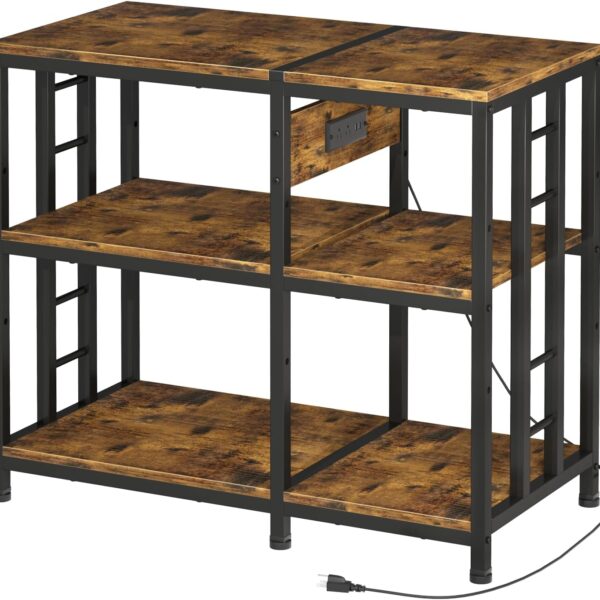 Reinforced 40-50 Gallon Aquarium Stand with Power Outlet, Ultra-Stable 720LBS Capacity Metal Fish, Tank Stand for Reptile/Aquatic Setups, 5-Tier Adjustable 37"x19" Steel Shelving System