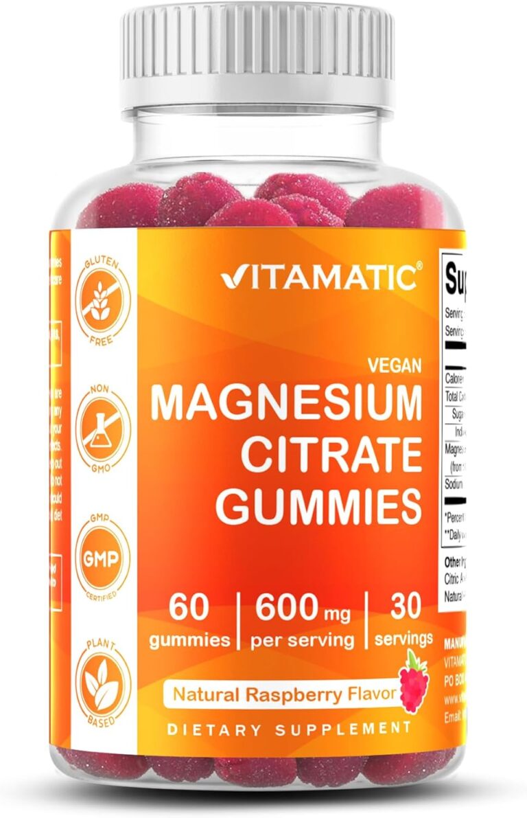 Vitamatic Magnesium Gummies 600mg per Serving  60 Vegan Count for Relaxation, Muscle, Bone, and Energy Support