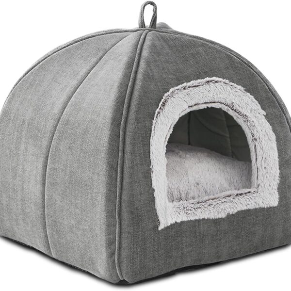 Cat Bed Cave-Cat Beds for Indoor Cats,Kittens and Small Pets,Soft and Warm Cats House Tent Bed,Foldable and Washable with Removable Cushioned and Anti Slip Bottom,Grey 15inches