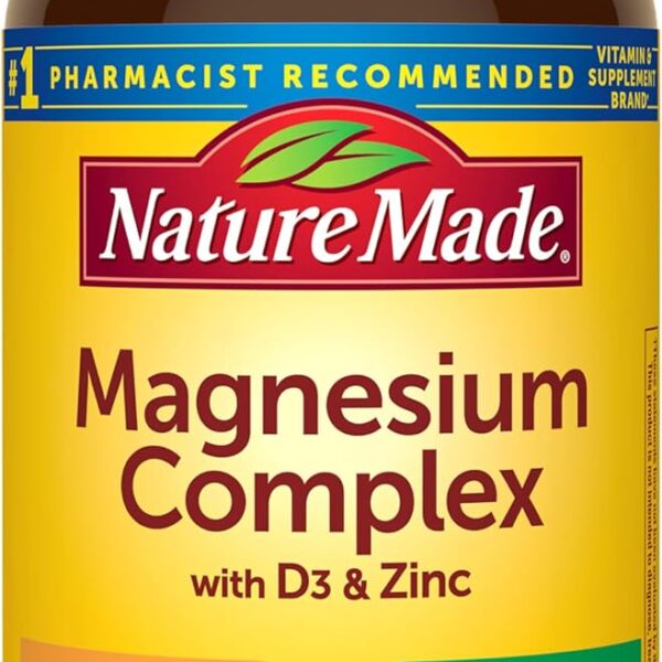 Nature Made Magnesium Complex Supplement with Vitamin D & Zinc for Immune Support, Magnesium Glycinate, Malate, Citrate & Oxide for Muscle, Nerve, Heart & Bone Support, 60 Capsules, 30 Day Supply