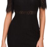Women's Elegant High Neck Short Sleeves Lace Cocktail Party Dress