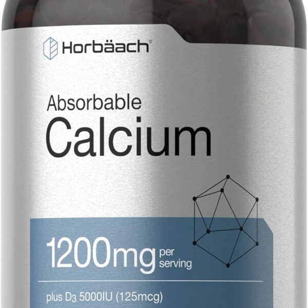 Horbach Calcium 1200 mg with Vitamin D3 | 240 Softgels | 5000 IU Vitamin D3 | Absorbable Calcium Supplement for Women and Men | Non-GMO, Gluten Free