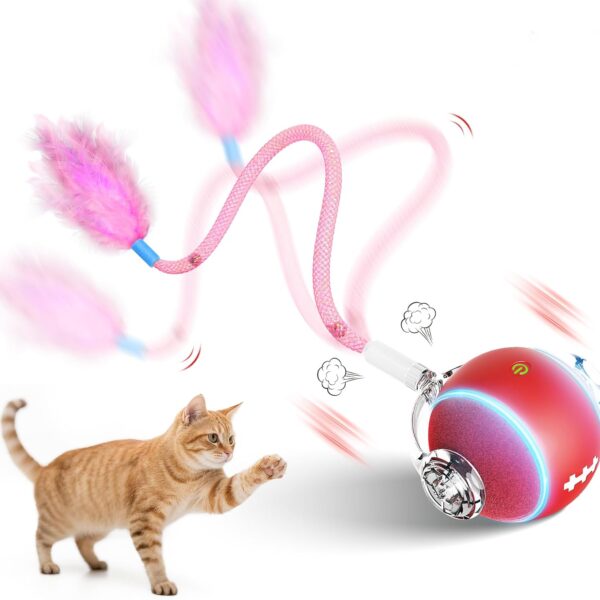 Interactive Cat Toys for Indoor Cats,3 Modes Electric Moving Cat Ball with Feather Tail,800MAH Large Capacity & Low Noise,Automatic Kitten Toys for Bored Indoor Adult Cats
