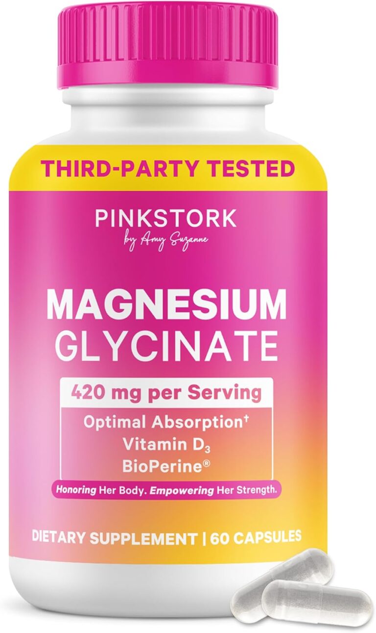 Pink Stork Magnesium Glycinate with Vitamin D - Magnesium Supplement for Women to Support Natural Calm, Mood, and Sleep - Hormone Balance for Women - 60 Capsules, 1 Month Supply