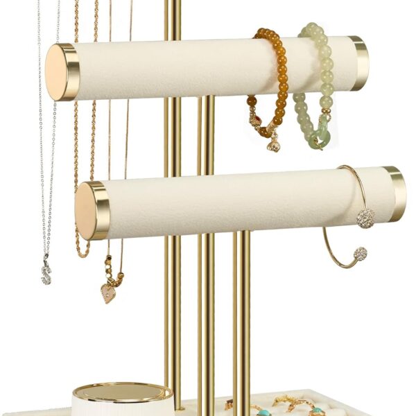 3 Tier Bracelet Holder Display - Detachable T Bar Beige Velvet Bracelet Holder, Jewelry Holder Organizer for Bracelet, Necklace, Watches, Rings