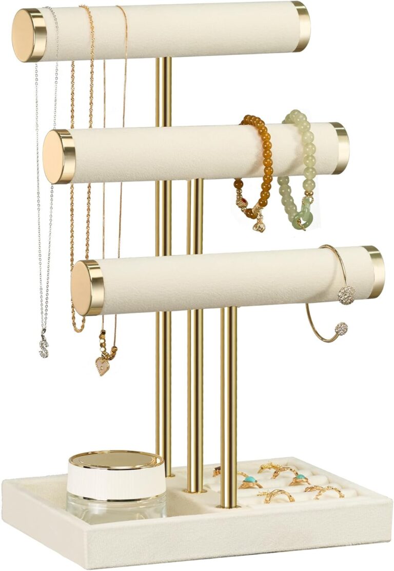 3 Tier Bracelet Holder Display - Detachable T Bar Beige Velvet Bracelet Holder, Jewelry Holder Organizer for Bracelet, Necklace, Watches, Rings