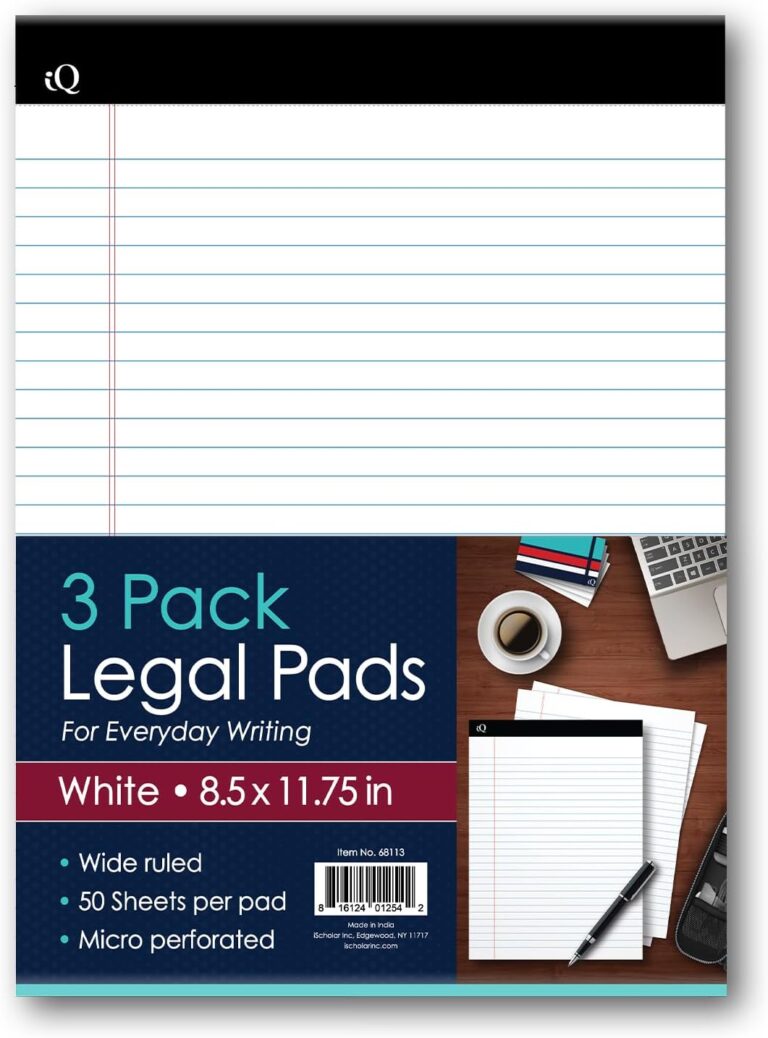 iScholar iQ Legal Pads, White, Wide Ruled, 8.5" x 11.75", 50 Sheets Per Pad, Pack of 3 Pads (68113)