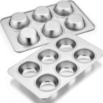 E-far Muffin Pan Set of 2, Stainless Steel Muffin Pan Tin for Baking, 6-Cup Metal Cupcake Pan Tray, Non-toxic & Healthy, Oven & Dishwasher Safe, Regular Size - 11.44 x 7.12 x 1.25 Inch