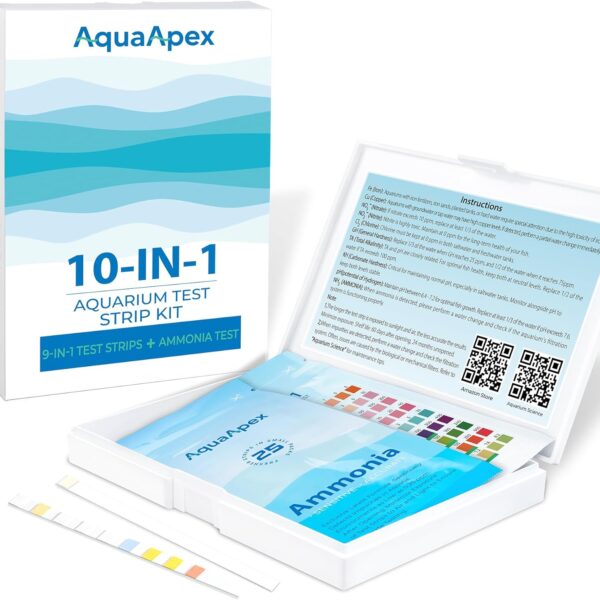 10-in-1 Ammonia Test kit Aquarium (25 Multi-Test + 25 Ammonia Strips) for Freshwater & Saltwater | Aquarium Test Strips for Fish Tank,Ponds | Test Nitrate,Nitrite,Hardness,pH & More.