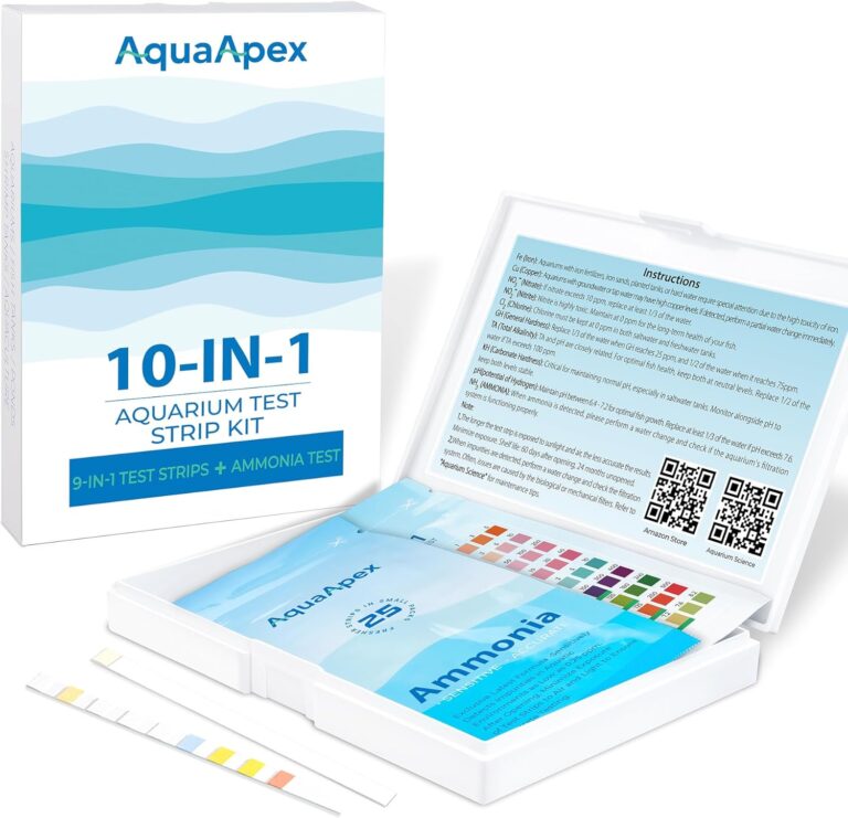 10-in-1 Ammonia Test kit Aquarium (25 Multi-Test + 25 Ammonia Strips) for Freshwater & Saltwater | Aquarium Test Strips for Fish Tank,Ponds | Test Nitrate,Nitrite,Hardness,pH & More.