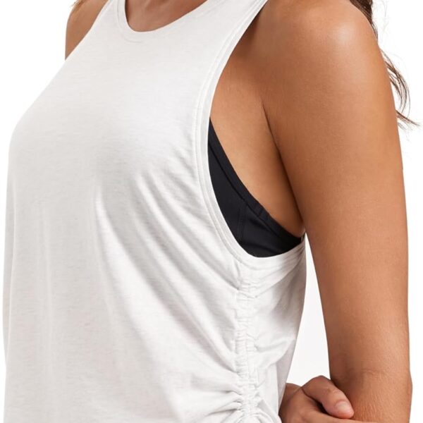 CRZ YOGA Pima Cotton Ruched Side Tank Tops for Women - Workout Athletic Casual Racerback Crewneck Loose Sleeveless Shirts