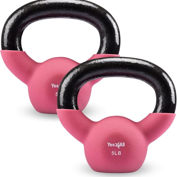 Yes4All Kettlebell, 5-65 LB Neoprene Coated Cast Iron Kettlebells, Wide Grip Handle & Flat Bottom for Swings, Squats, Deadlifts, Push Ups & Full Body Training at Home Gym - Single & Set