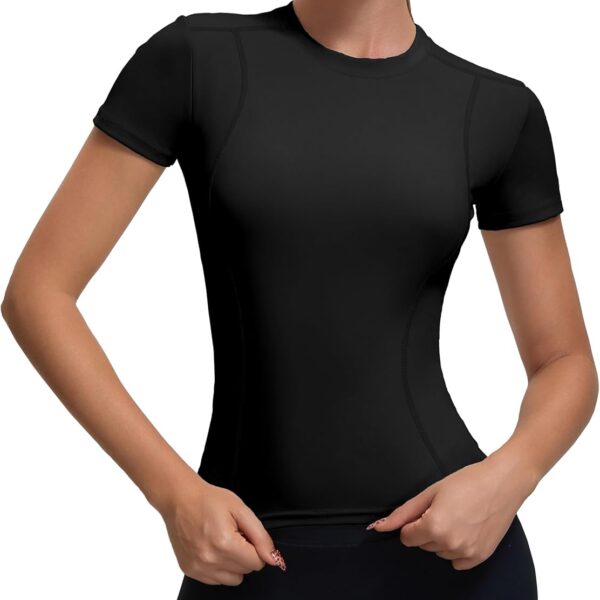 Womens Workout Compression Shirts,Athletic Dry Fit Yoga Gym Pilates Shapewear Tops,Cute Crop Y2K Short Sleeve Clothes