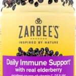 Zarbees Elderberry Gummies Daily Immune Support Supplement with Vitamins A C D E & Zinc, Black Elderberry Extract, Natural Berry Flavor, Vegetarian, Gelatin-Free, 60 ct