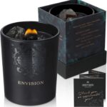 Black Orchid & Pine Moss Scented Crystal Candle - Luxury Manifestation Candle with Smoky Quartz and Clear Quartz Crystals - 7.4oz Natural Soy, Coconut & Beeswax, Wood Wick